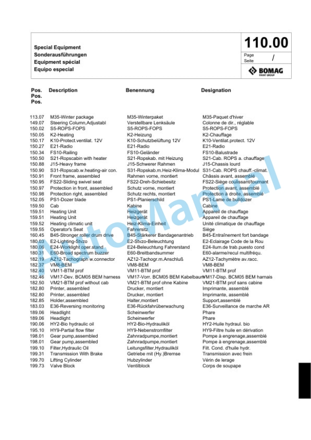Bomag BW 213 PDH-4i Single Drum Wheel Drive Vibratory Roller Spare Parts Catalogue 00824455-3