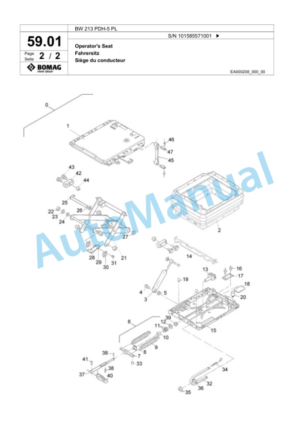 Bomag BW 213 PDH-5 PL Single Drum Wheel Drive Vibratory Roller Spare Parts Catalogue 00827279-2