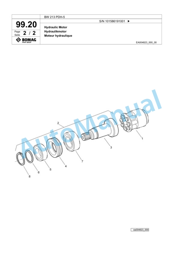 Bomag BW 213 PDH-5 Single Drum Wheel Drive Vibratory Roller Spare Parts Catalogue 00824865-3
