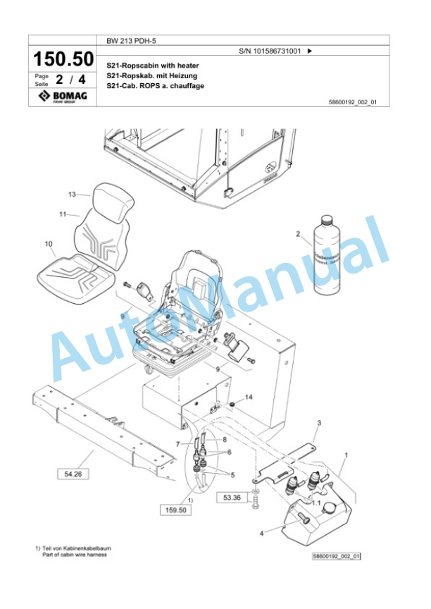 Bomag BW 213 PDH-5 Single Drum Wheel Drive Vibratory Roller Spare Parts Catalogue 00825275-4