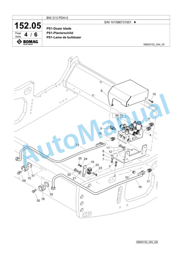 Bomag BW 213 PDH-5 Single Drum Wheel Drive Vibratory Roller Spare Parts Catalogue 00825275-5