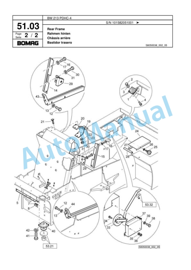 Bomag BW 213 PDHC-4 Single Drum Wheel Drive Vibratory Roller Spare Parts Catalogue 00818117-2