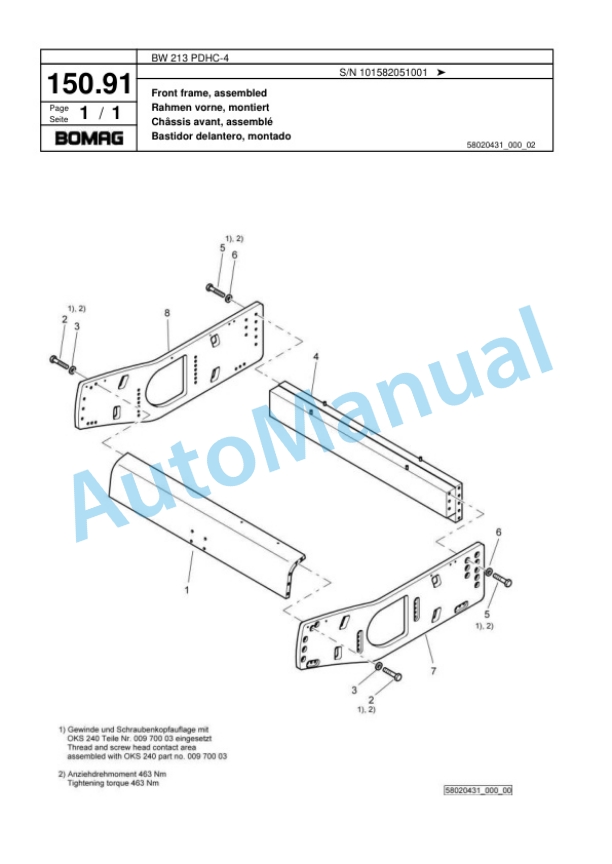 Bomag BW 213 PDHC-4 Single Drum Wheel Drive Vibratory Roller Spare Parts Catalogue 00818117-5