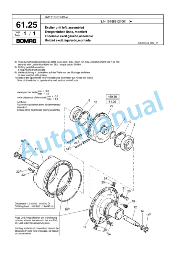 Bomag BW 213 PDHC-4 Single Drum Wheel Drive Vibratory Roller Spare Parts Catalogue 00818333-2