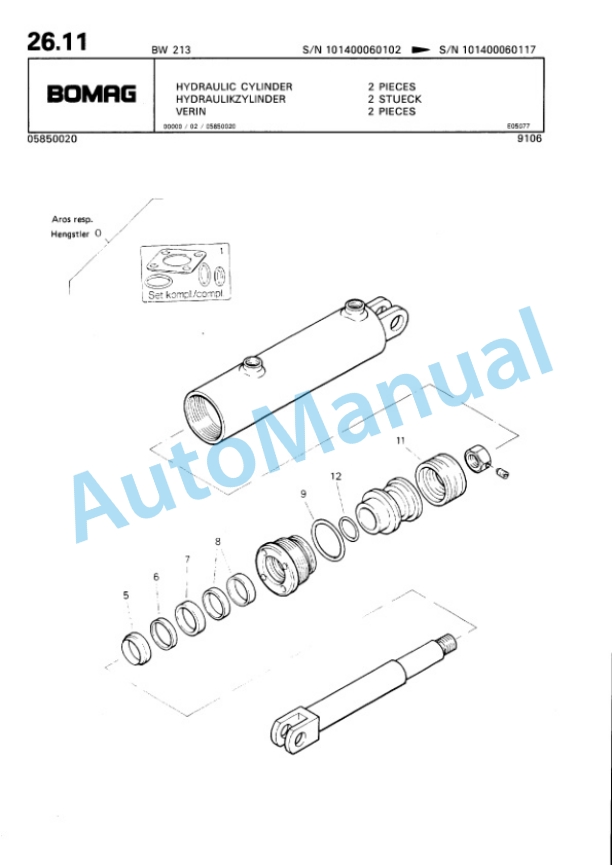 Bomag BW 213 Single Drum Wheel Drive Vibratory Roller Spare Parts Catalogue 00810050-2