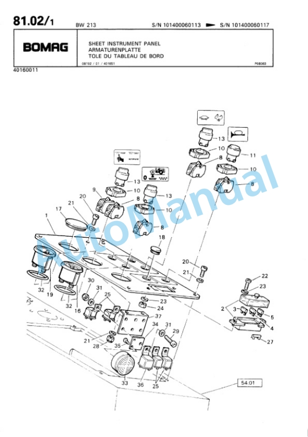 Bomag BW 213 Single Drum Wheel Drive Vibratory Roller Spare Parts Catalogue 00810050-4