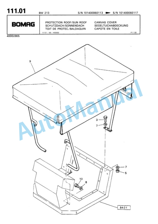 Bomag BW 213 Single Drum Wheel Drive Vibratory Roller Spare Parts Catalogue 00810050-5