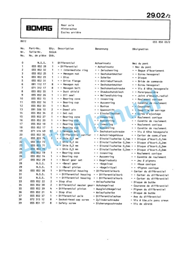 Bomag BW 213 Single Drum Wheel Drive Vibratory Roller Spare Parts Catalogue 00812214-4