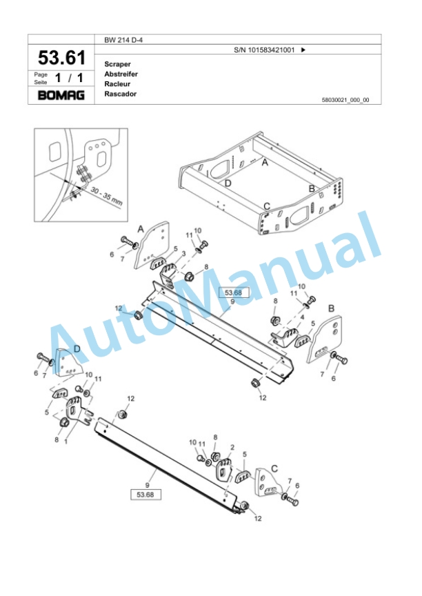 Bomag BW 214 D-4 Single Drum Wheel Drive Vibratory Roller Spare Parts Catalogue 00818651-2