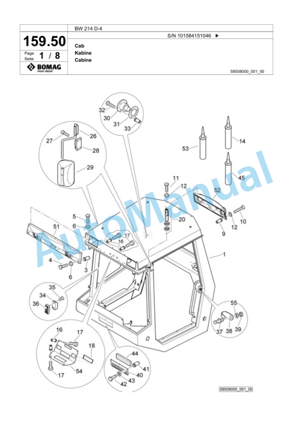 Bomag BW 214 D-4 Single Drum Wheel Drive Vibratory Roller Spare Parts Catalogue 00824185-5