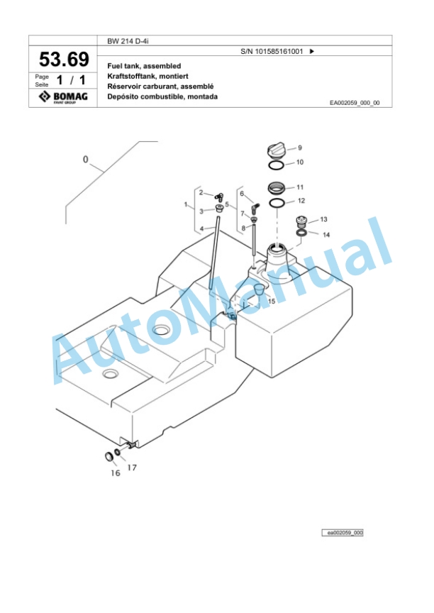 Bomag BW 214 D-4i Single Drum Wheel Drive Vibratory Roller Spare Parts Catalogue 00824457-2