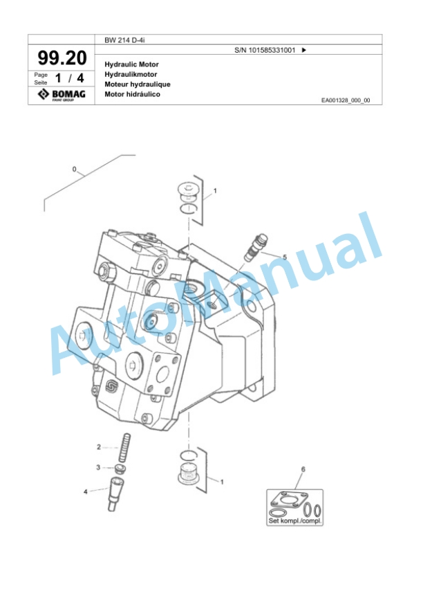 Bomag BW 214 D-4i Single Drum Wheel Drive Vibratory Roller Spare Parts Catalogue 00824687-3