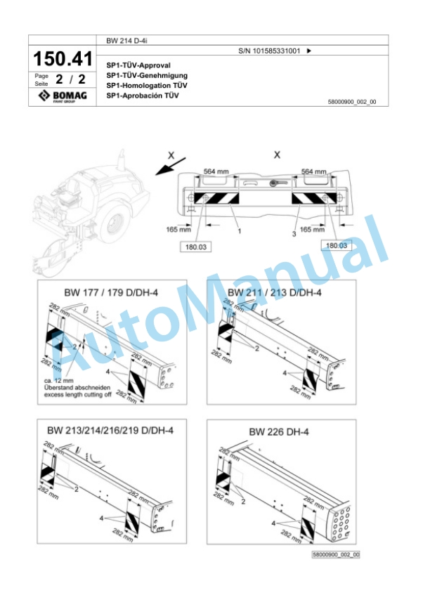 Bomag BW 214 D-4i Single Drum Wheel Drive Vibratory Roller Spare Parts Catalogue 00824687-4