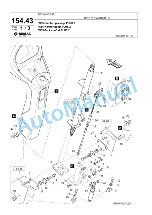 Bomag BW 214 D-5 PL Single Drum Wheel Drive Vibratory Roller Spare Parts Catalogue 00827263-4