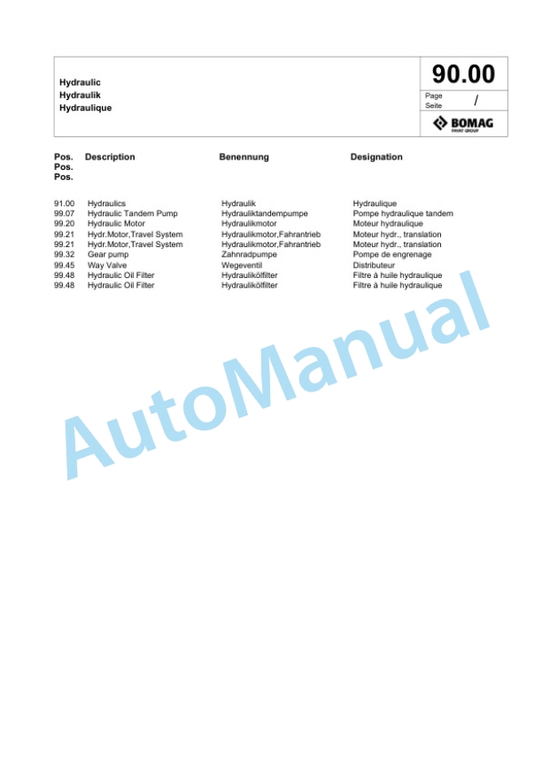 Bomag BW 214 D-5 Single Drum Wheel Drive Vibratory Roller Spare Parts Catalogue 00826359-2
