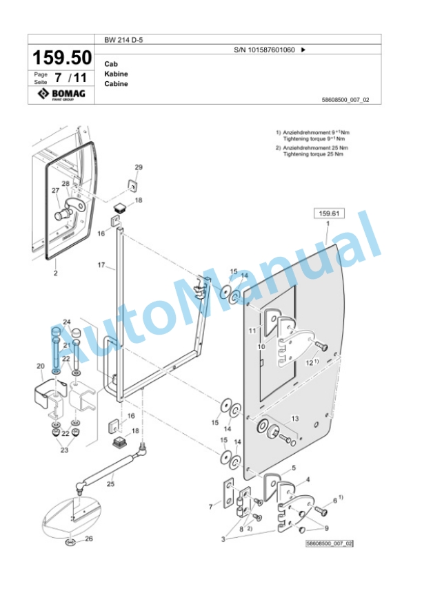 Bomag BW 214 D-5 Single Drum Wheel Drive Vibratory Roller Spare Parts Catalogue 00826359-4