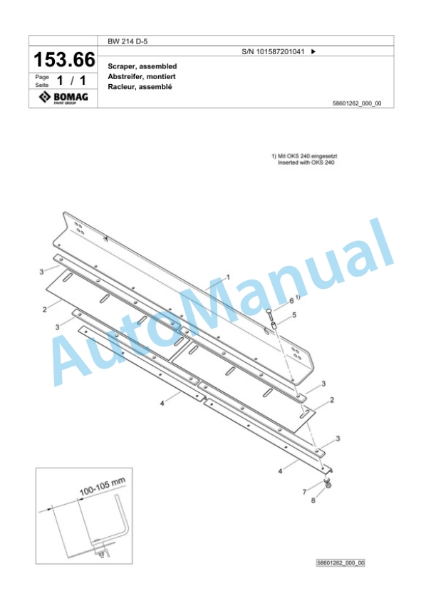 Bomag BW 214 D-5 Single Drum Wheel Drive Vibratory Roller Spare Parts Catalogue 00826901-4
