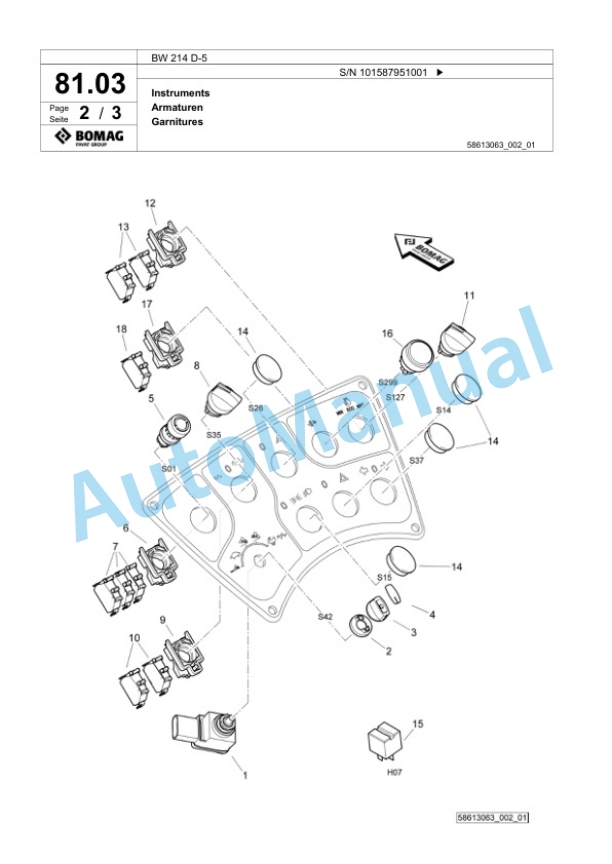 Bomag BW 214 D-5 Single Drum Wheel Drive Vibratory Roller Spare Parts Catalogue 00826953-2