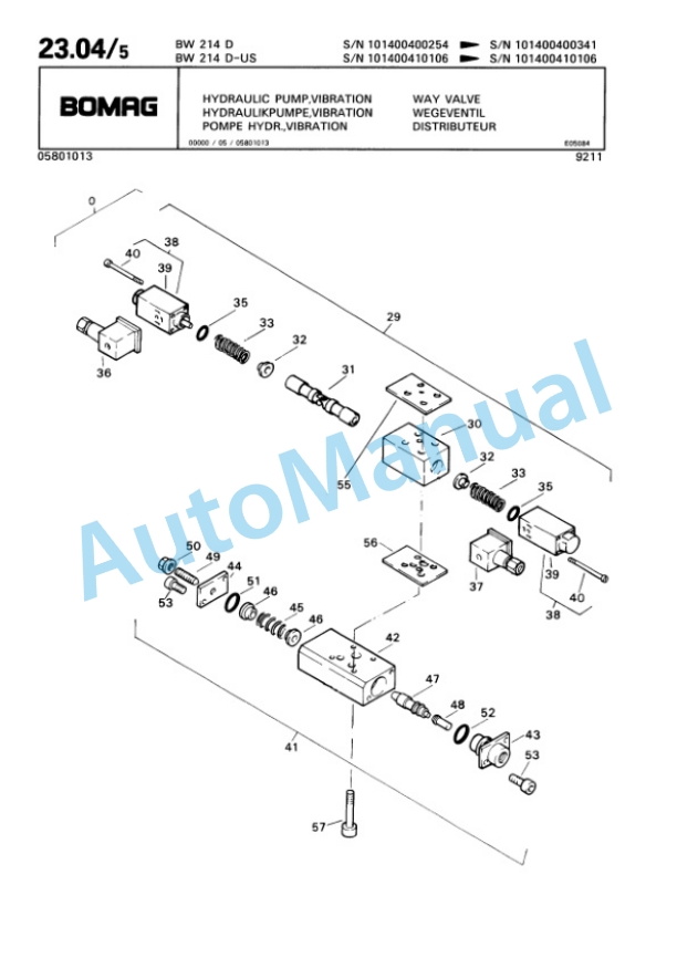 Bomag BW 214 D Single Drum Wheel Drive Vibratory Roller Spare Parts Catalogue 00810139-2