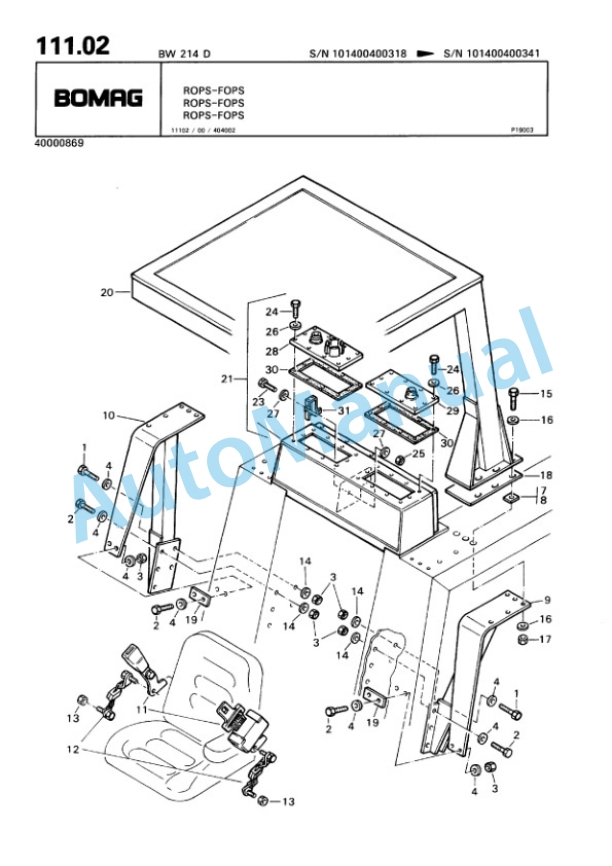 Bomag BW 214 D Single Drum Wheel Drive Vibratory Roller Spare Parts Catalogue 00810139-5