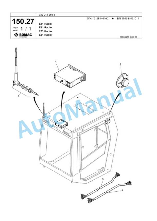 Bomag BW 214 DH-3 Single Drum Wheel Drive Vibratory Roller Spare Parts Catalogue 00817592-5