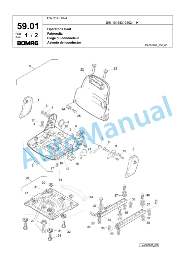 Bomag BW 214 DH-4 Single Drum Wheel Drive Vibratory Roller Spare Parts Catalogue 00824147-2