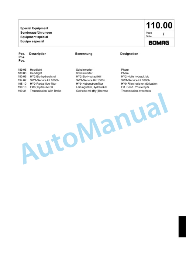 Bomag BW 214 DH-4 Single Drum Wheel Drive Vibratory Roller Spare Parts Catalogue 00824147-3
