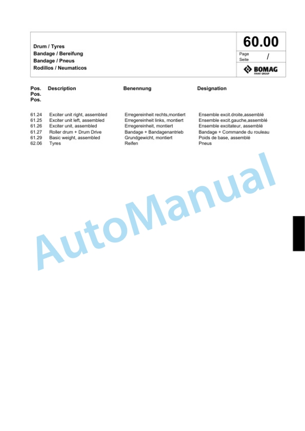 Bomag BW 214 DH-4i Single Drum Wheel Drive Vibratory Roller Spare Parts Catalogue 00824459-2