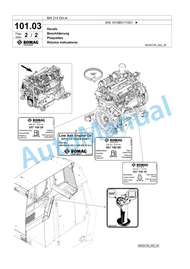 Bomag BW 214 DH-4i Single Drum Wheel Drive Vibratory Roller Spare Parts Catalogue 00824459-3