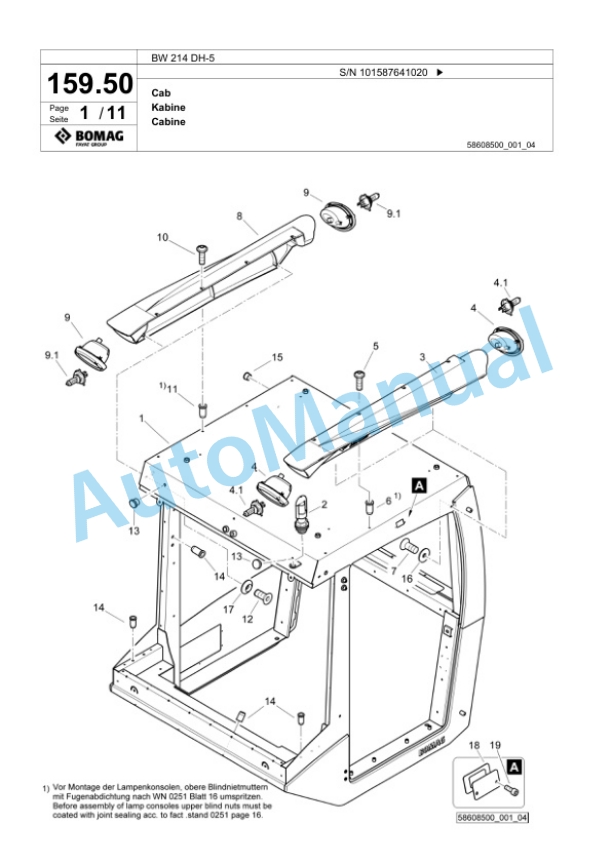 Bomag BW 214 DH-5 Single Drum Wheel Drive Vibratory Roller Spare Parts Catalogue 00826437-5