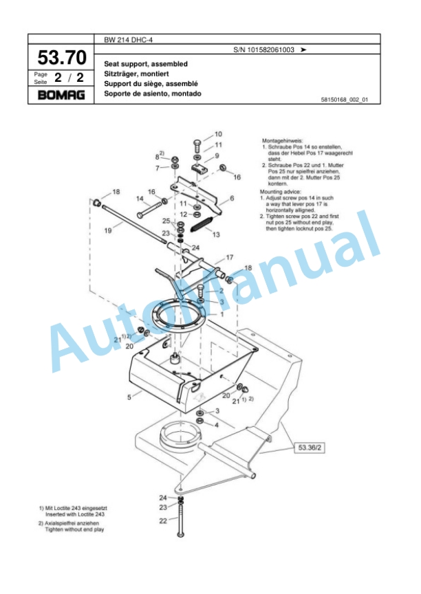 Bomag BW 214 DHC-4 Single Drum Wheel Drive Vibratory Roller Spare Parts Catalogue 00818029-2