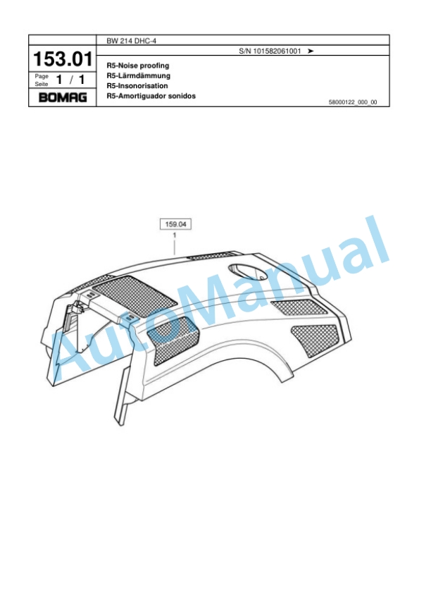 Bomag BW 214 DHC-4 Single Drum Wheel Drive Vibratory Roller Spare Parts Catalogue 00818029-5