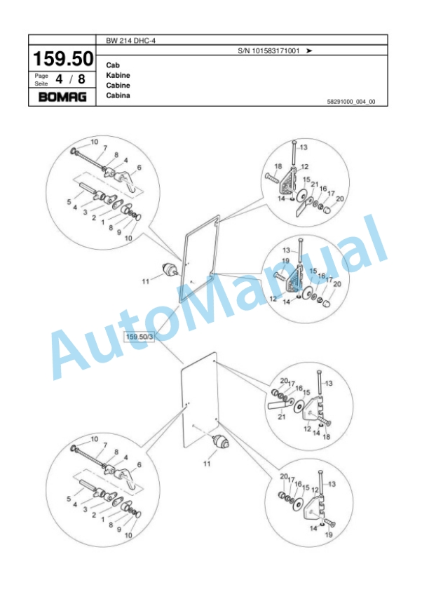 Bomag BW 214 DHC-4 Single Drum Wheel Drive Vibratory Roller Spare Parts Catalogue 00818337-4