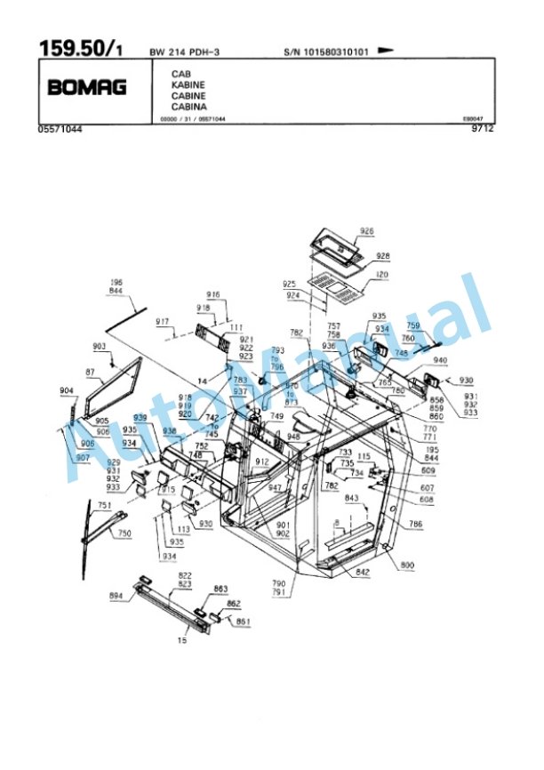 Bomag BW 214 PDH-3 Single Drum Wheel Drive Vibratory Roller Spare Parts Catalogue 00815331-5