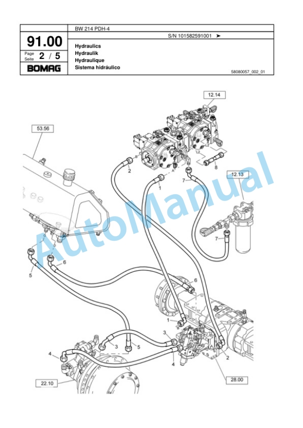 Bomag BW 214 PDH-4 Single Drum Wheel Drive Vibratory Roller Spare Parts Catalogue 00817791-3