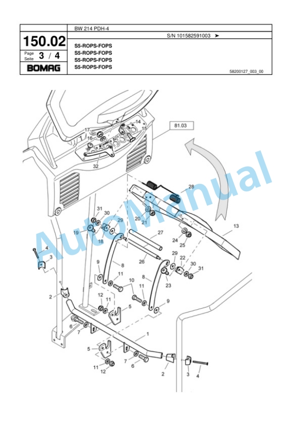 Bomag BW 214 PDH-4 Single Drum Wheel Drive Vibratory Roller Spare Parts Catalogue 00817791-5