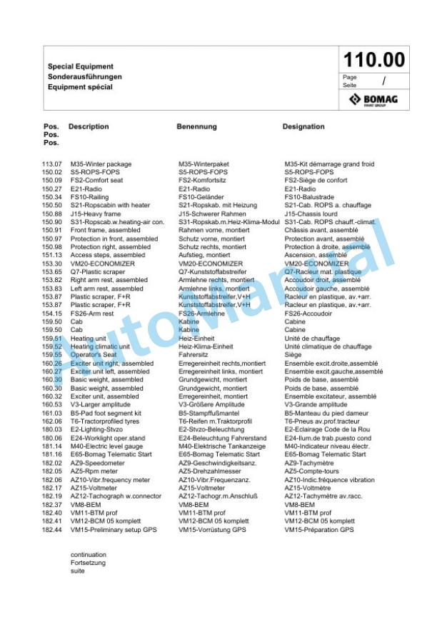 Bomag BW 215 D-40 Single Drum Wheel Drive Vibratory Roller Spare Parts Catalogue 00824167-3
