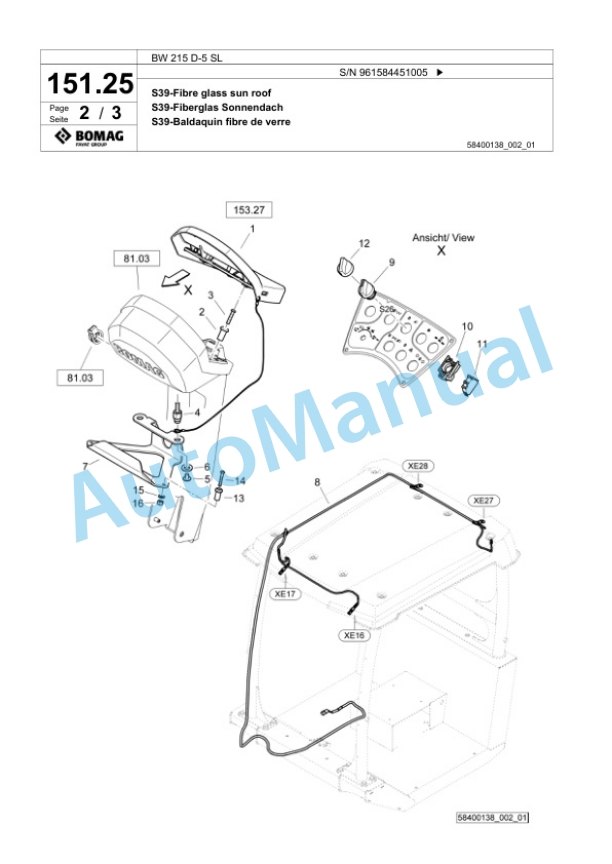 Bomag BW 215 D-5 SL Single Drum Wheel Drive Vibratory Roller Spare Parts Catalogue 00826713-4
