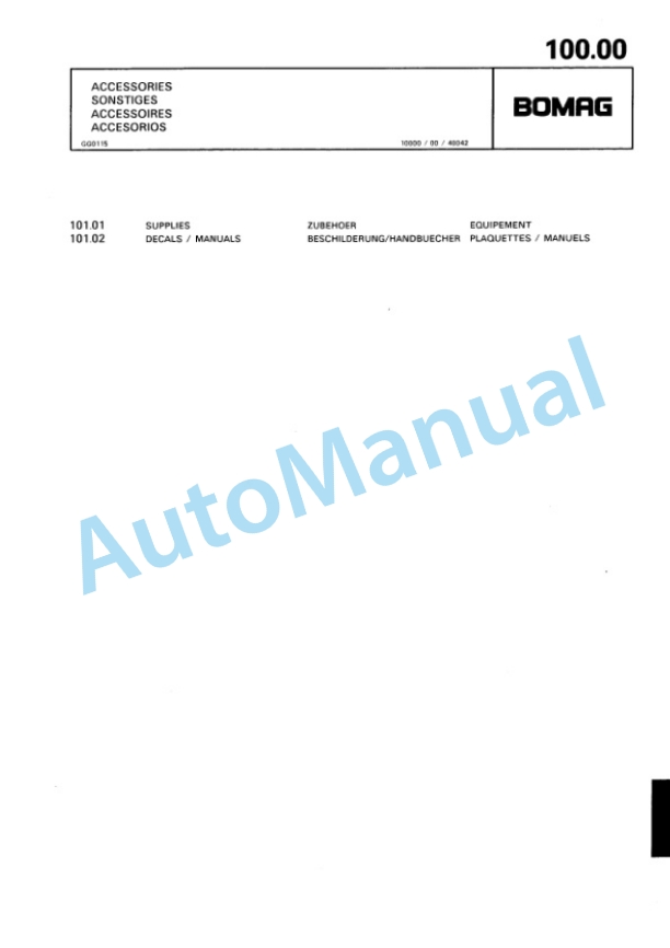 Bomag BW 216 D-2, BW 216 PD-2 Single Drum Wheel Drive Vibratory Roller Spare Parts Catalogue 00810642-3