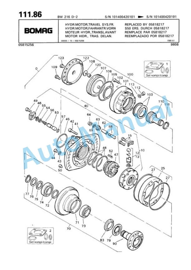 Bomag BW 216 D-2, BW 216 PD-2 Single Drum Wheel Drive Vibratory Roller Spare Parts Catalogue 00810642-4