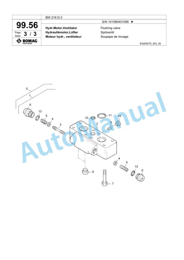 Bomag BW 216 D-3 Single Drum Wheel Drive Vibratory Roller Spare Parts Catalogue 00815340-4