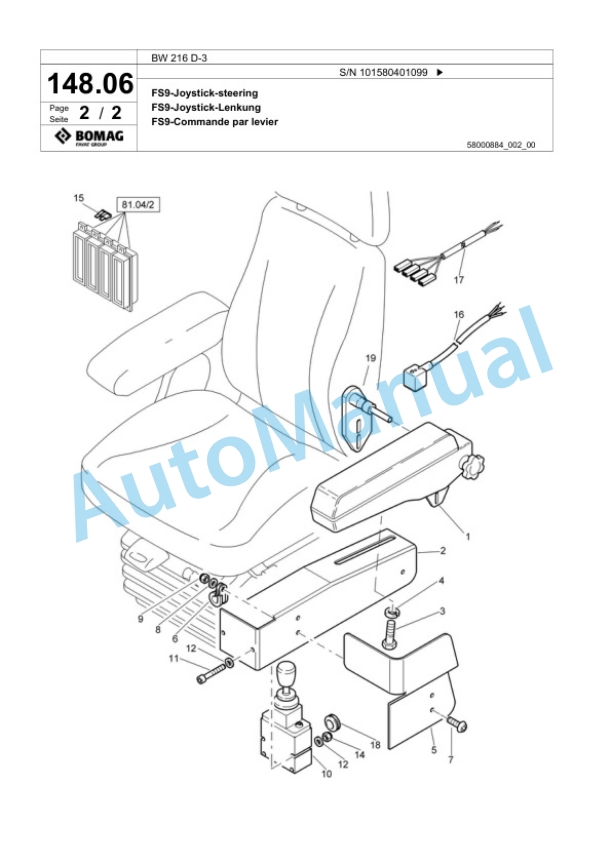 Bomag BW 216 D-3 Single Drum Wheel Drive Vibratory Roller Spare Parts Catalogue 00815340-5