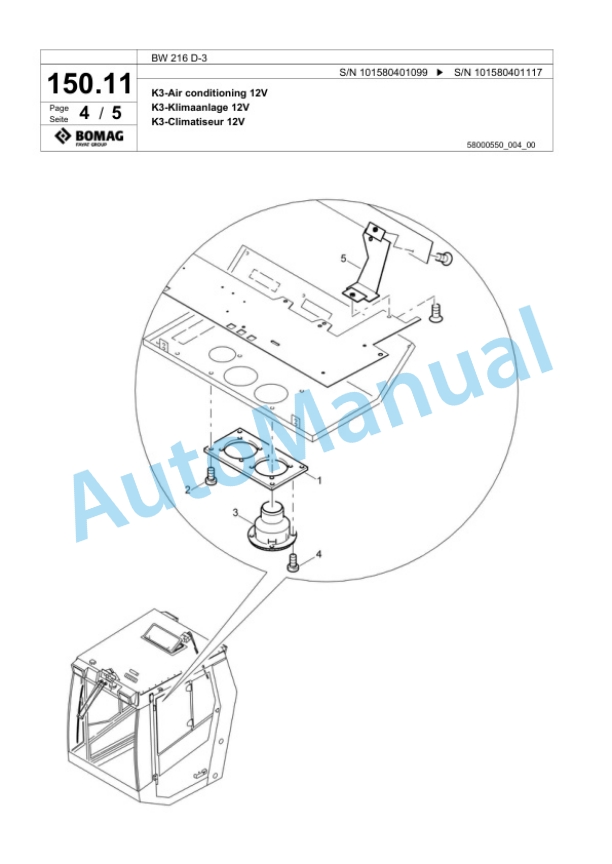 Bomag BW 216 D-3 Single Drum Wheel Drive Vibratory Roller Spare Parts Catalogue 00817214-4