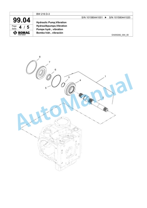 Bomag BW 216 D-3 Single Drum Wheel Drive Vibratory Roller Spare Parts Catalogue 00817535-3