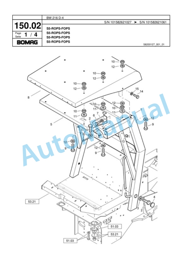 Bomag BW 216 D-4 Single Drum Wheel Drive Vibratory Roller Spare Parts Catalogue 00817797-3