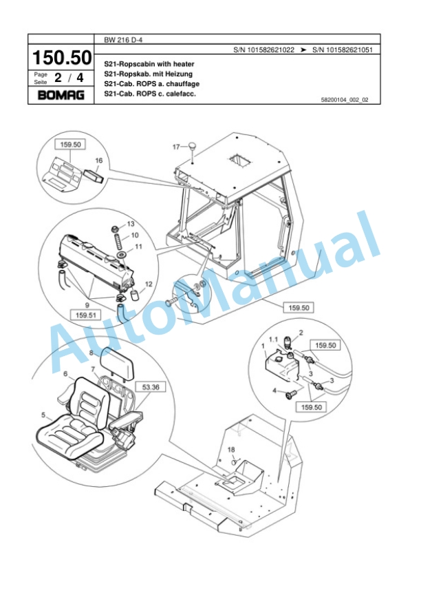 Bomag BW 216 D-4 Single Drum Wheel Drive Vibratory Roller Spare Parts Catalogue 00817797-4
