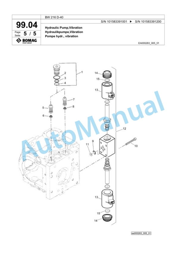 Bomag BW 216 D-40 Single Drum Wheel Drive Vibratory Roller Spare Parts Catalogue 00818611-2
