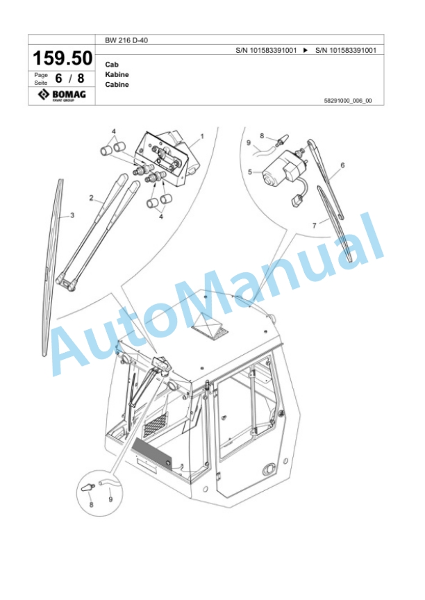 Bomag BW 216 D-40 Single Drum Wheel Drive Vibratory Roller Spare Parts Catalogue 00818611-5