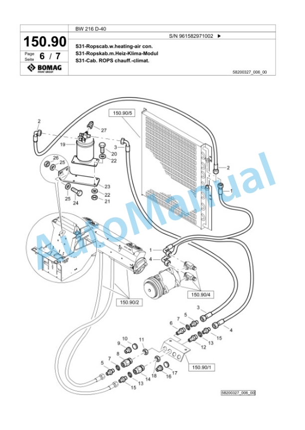 Bomag BW 216 D-40 Single Drum Wheel Drive Vibratory Roller Spare Parts Catalogue 00826185-5