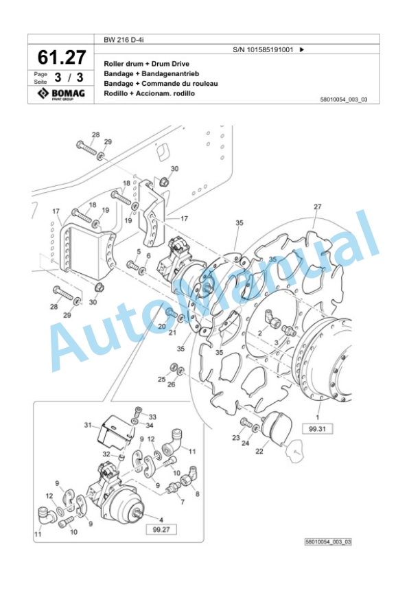 Bomag BW 216 D-4i Single Drum Wheel Drive Vibratory Roller Spare Parts Catalogue 00824463-2